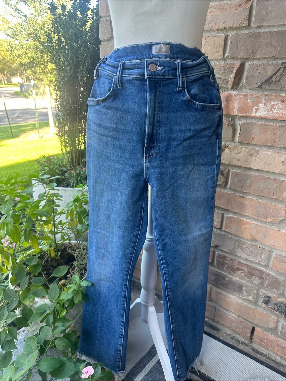 MOTHER Straight Leg Jeans in Medium Blue